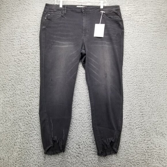 KanCan Jeans Womens 3XL Black Distressed Stretch High Rise Ankle Skinny *NWT* - Picture 1 of 16